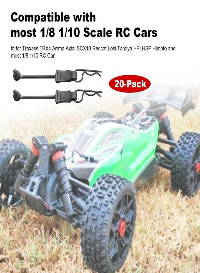 مشابك هيكل سيارة التحكم عن بعد من GoHobby مع ألسنة سحب لسيارات Traxass TRX4 و Arrma و Axial SCX10 و Redcat و HSP و Himoto بمقياس 1/8 و 1/10، عبوة من 20 قطعة (أسود) - Image 4